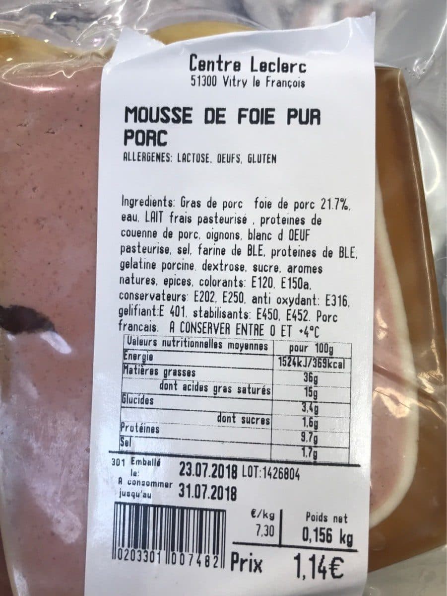 Open Food Facts Mousse de foie pur porc packshot
