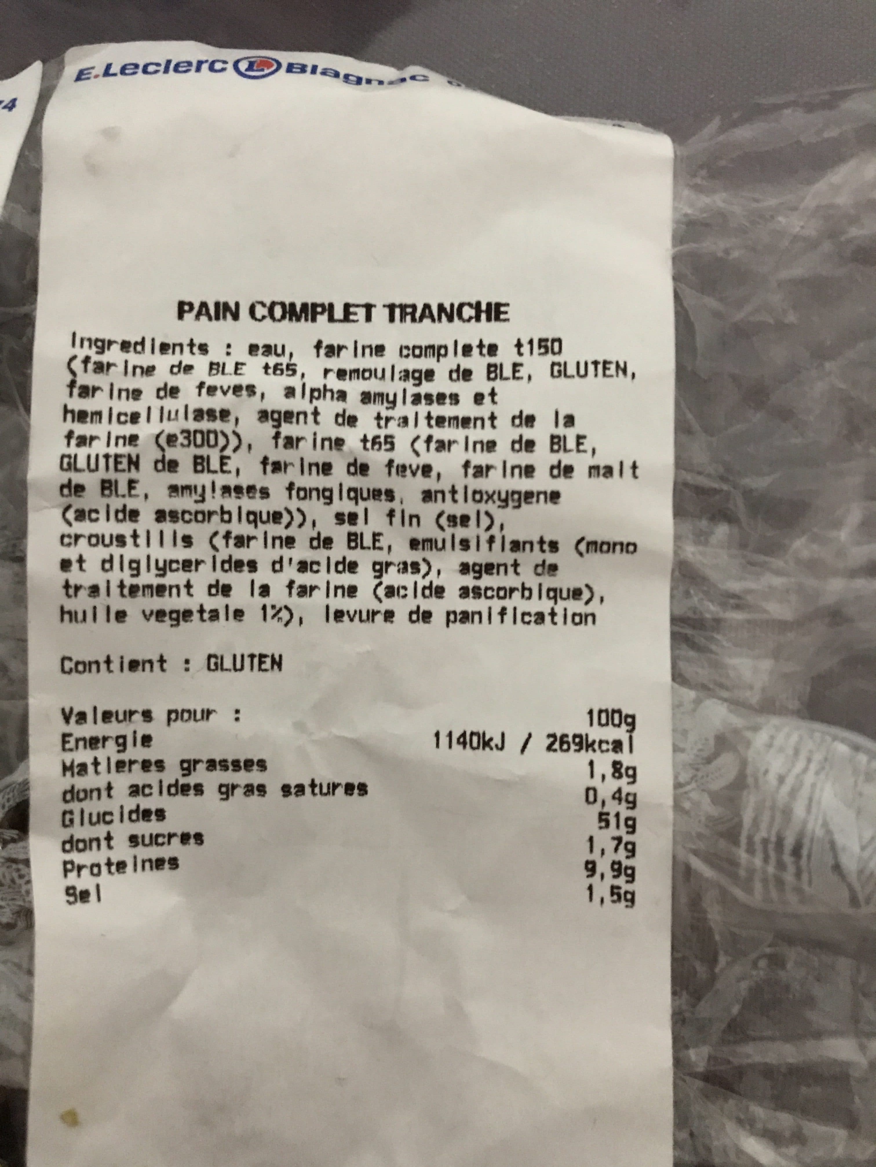 Leclerc Pain complet tranche packshot
