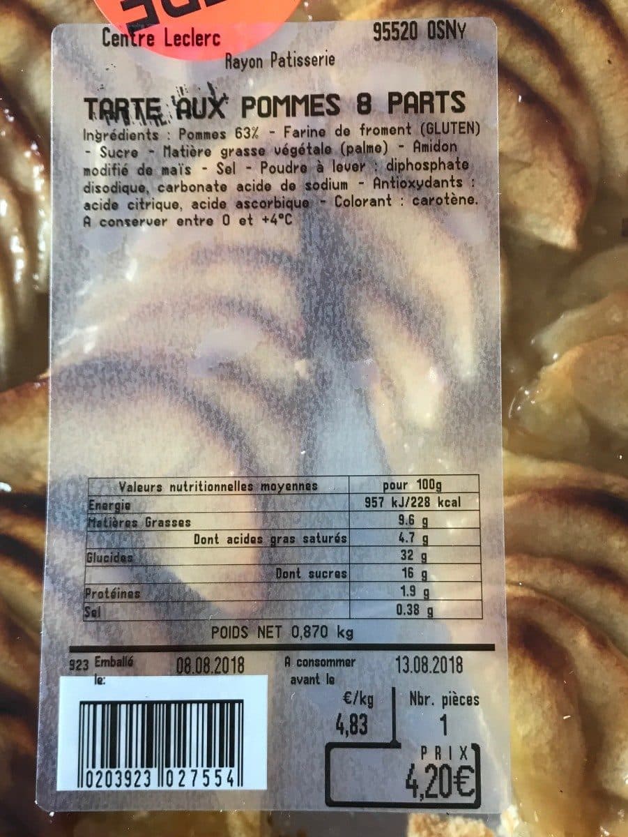 Open Food Facts Tarte aux pommes 8 parts packshot