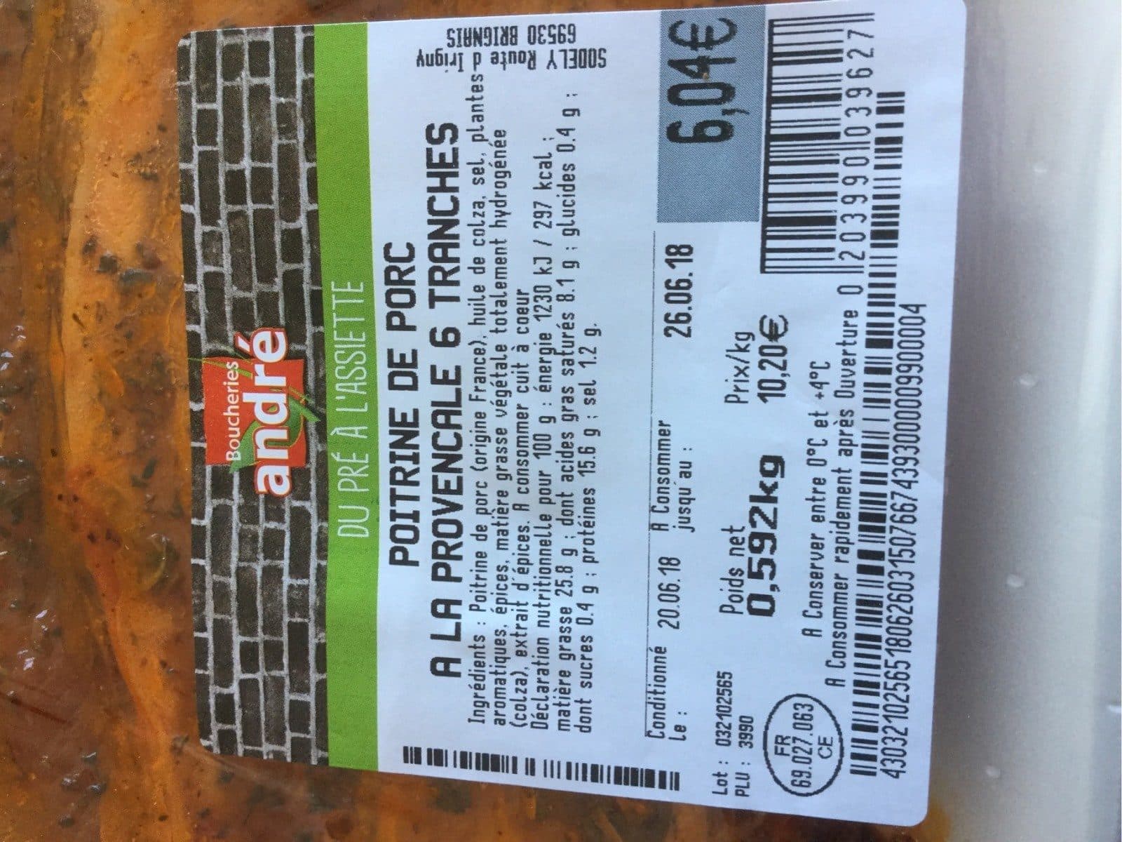 Open Food Facts Poitrine de porc à la provencale 6 tranches packshot