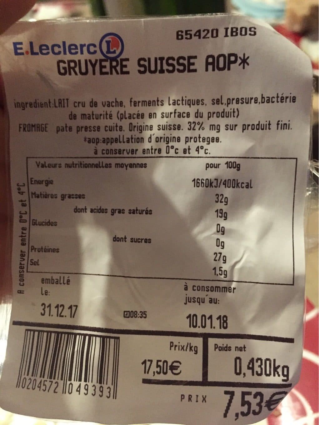 E.Leclerc Gruyere suisse aop packshot