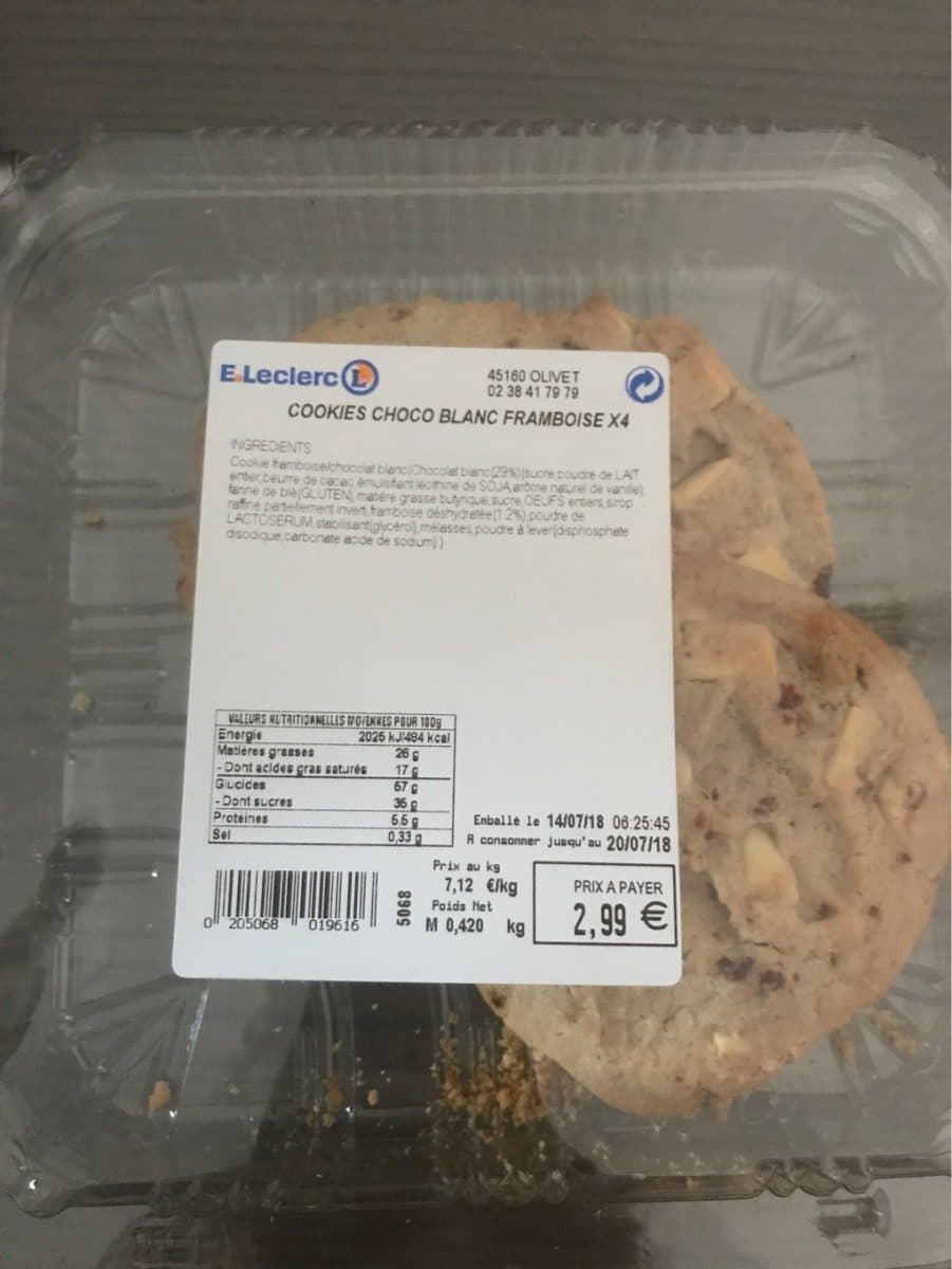 E.Leclerc cookie chocolat blanc et framboise packshot