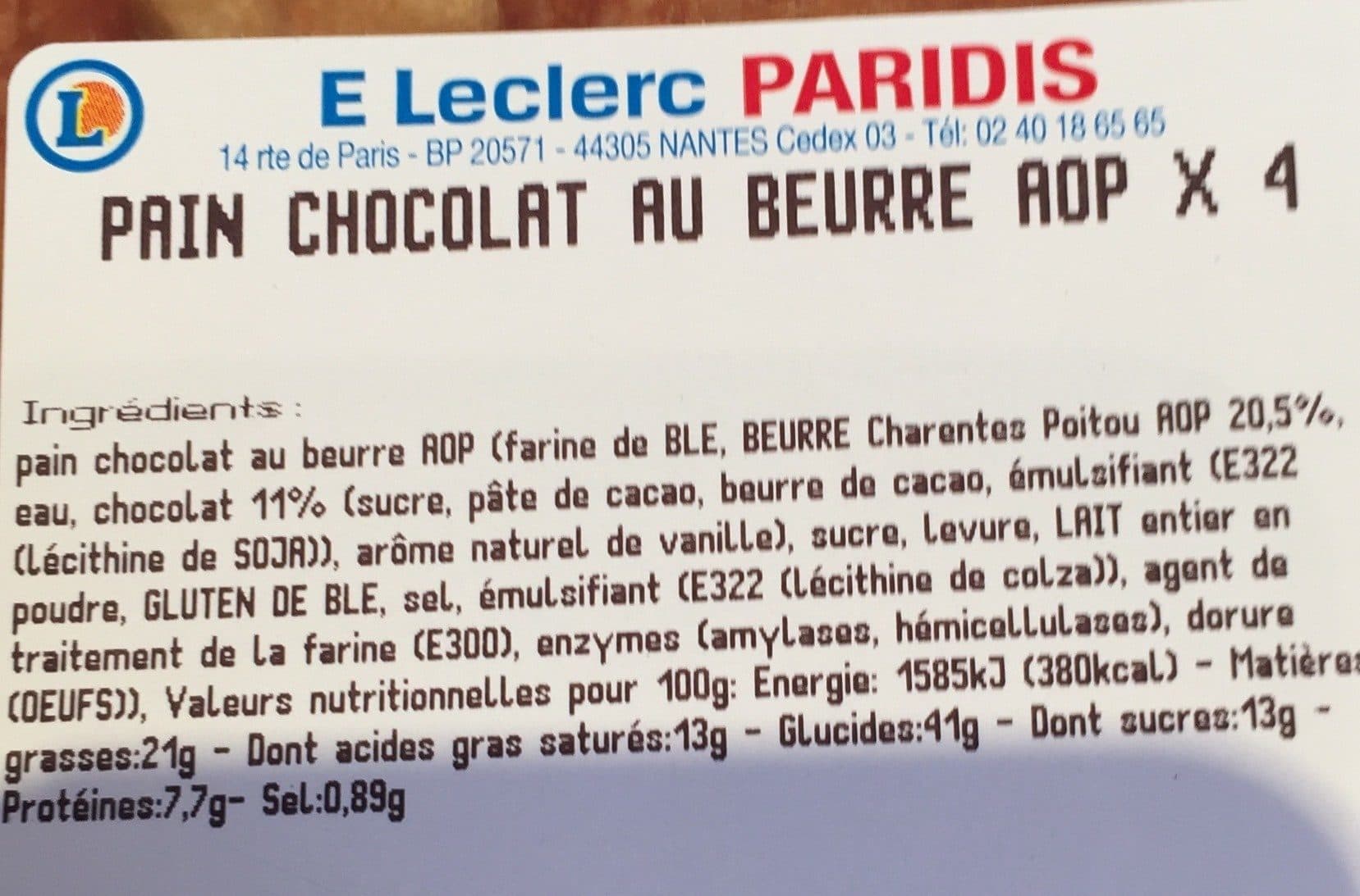Open Food Facts Pain chocolat au beurre aopx4 packshot
