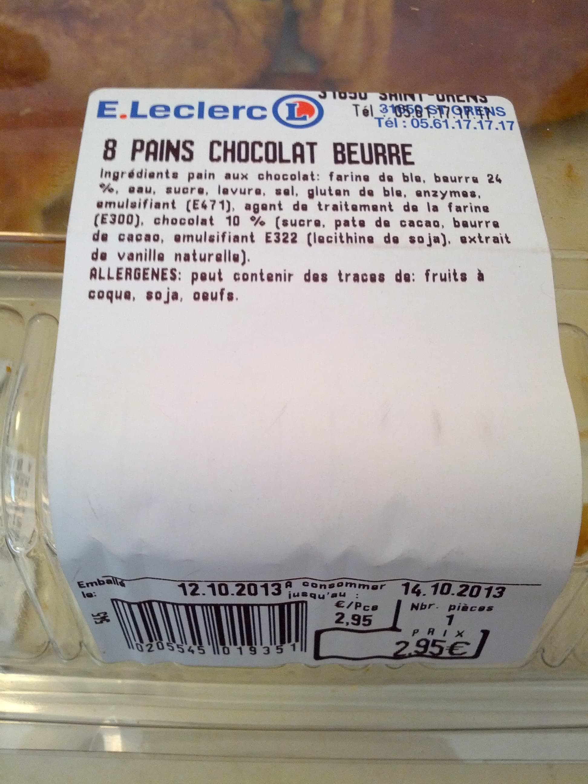 Leclerc Pains chocolat beurre (x 8) - Leclerc packshot
