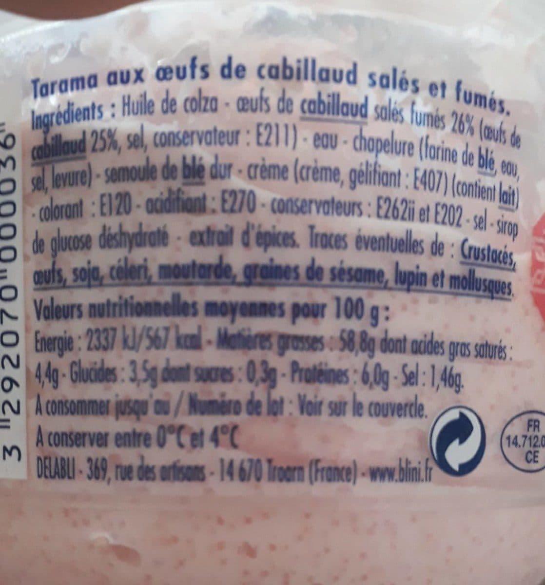 Open Food Facts Tarama aux oeufs de cabillaud packshot