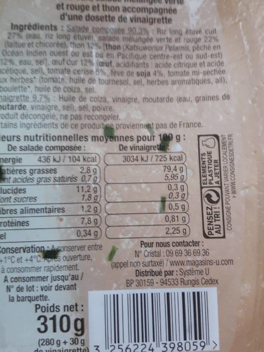 Open Food Facts Riz et salade Thon oeuf, crudités packshot