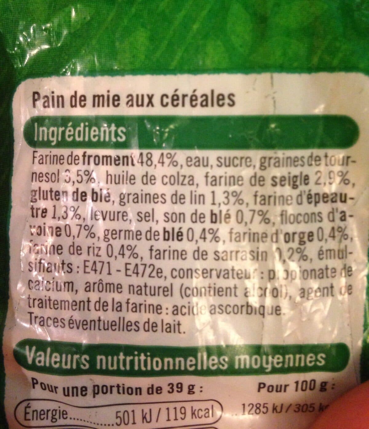 Open Food Facts Grandes tranches pain de mie aux cereales packshot