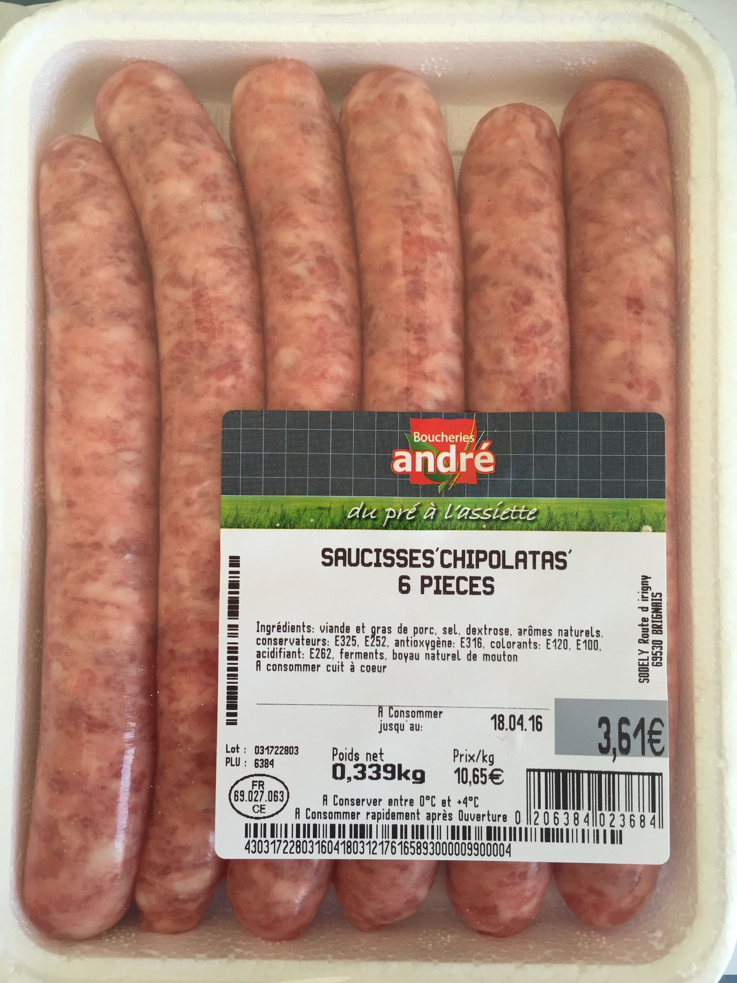Boucheries André Saucisses chipolatas - 6 pièces packshot