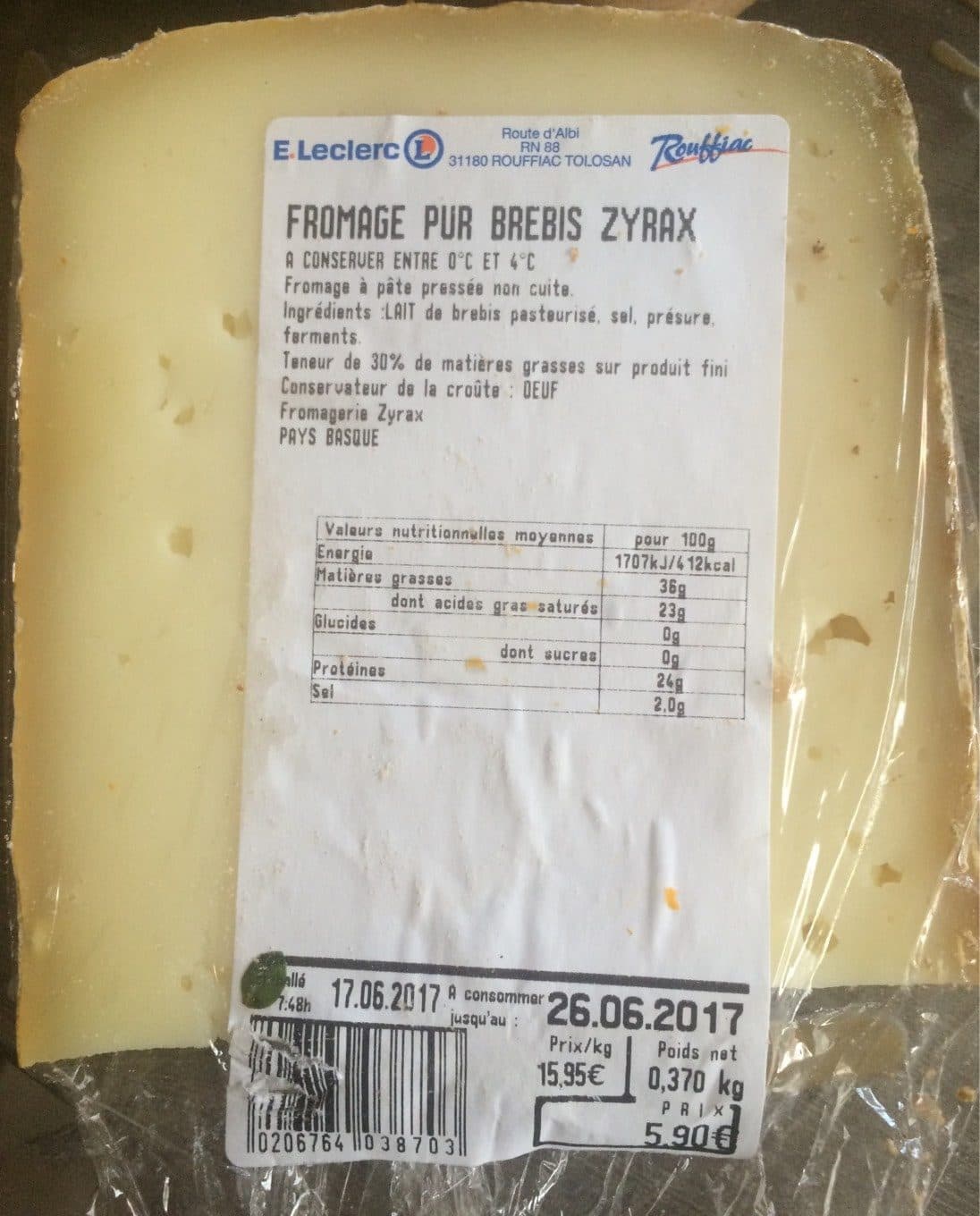Leclerc Fromage pur brebis Zyrax packshot