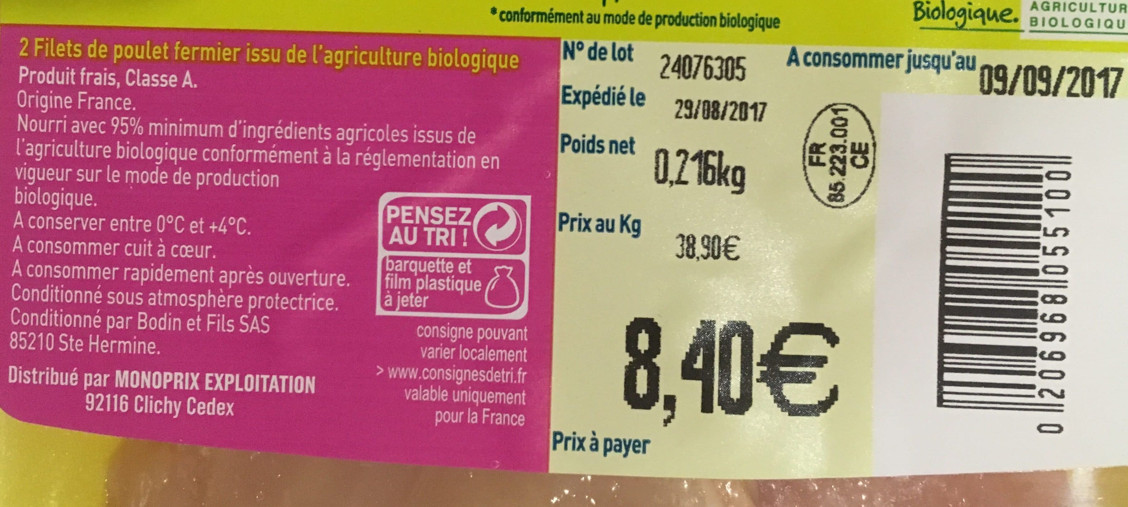 Monoprix bio Filet de poulet bio packshot