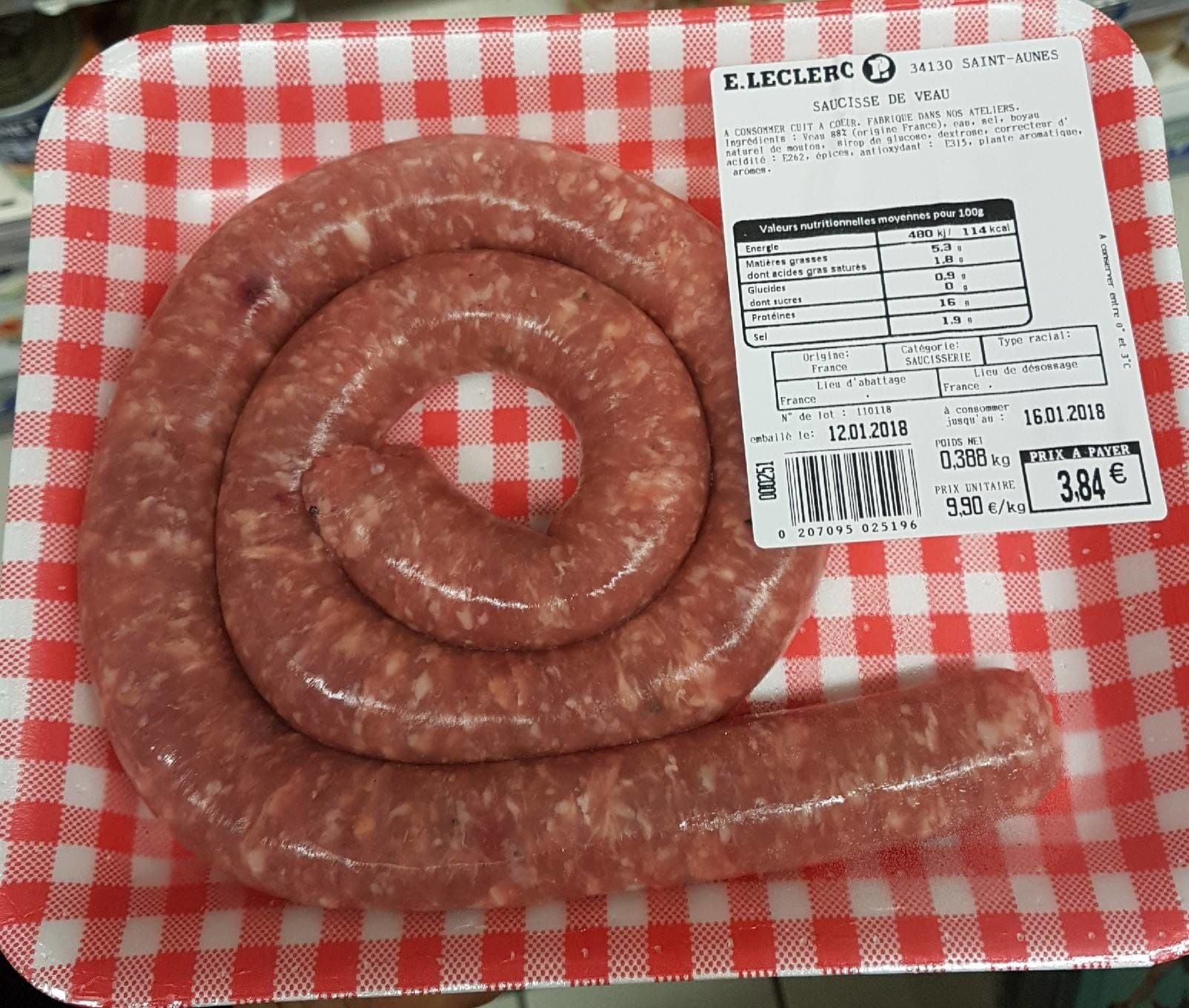 Leclerc Saucisse de veau packshot