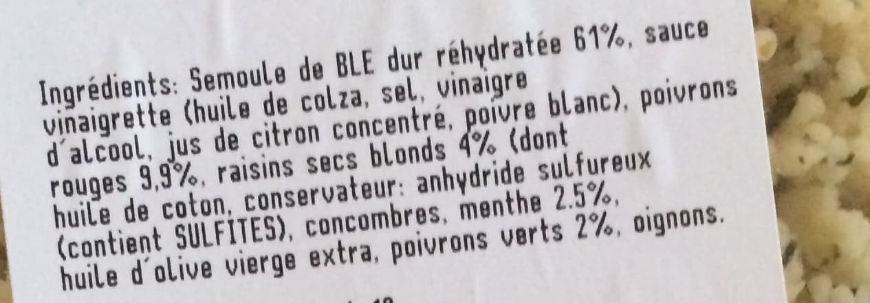 Leclerc Taboulé Menthe-Raisin packshot