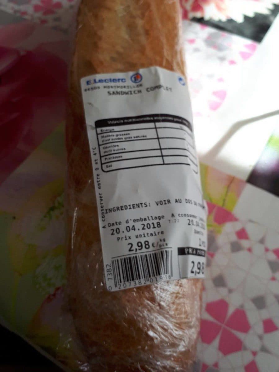 Open Food Facts Sandwich complet packshot