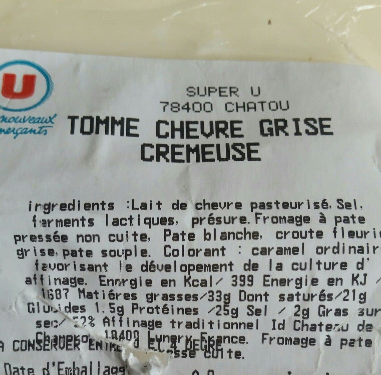 Open Food Facts Tome chèvre grise crémeuse packshot