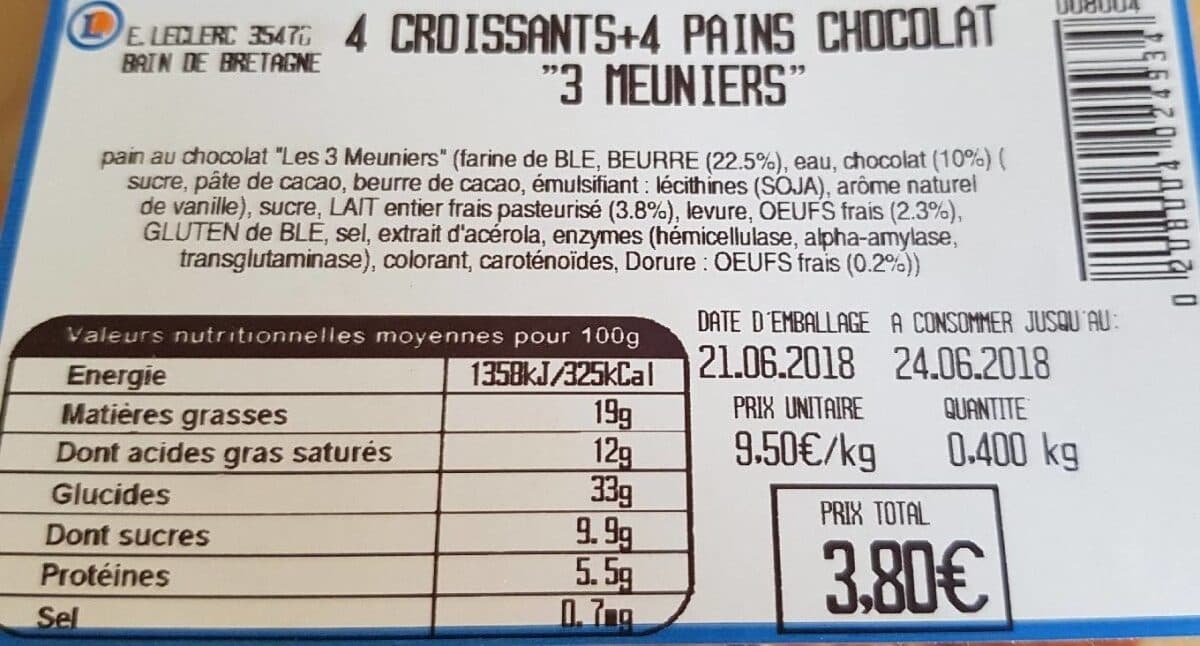 Leclerc Croissant et pains au chocolat 3 meuniers Leclerc packshot