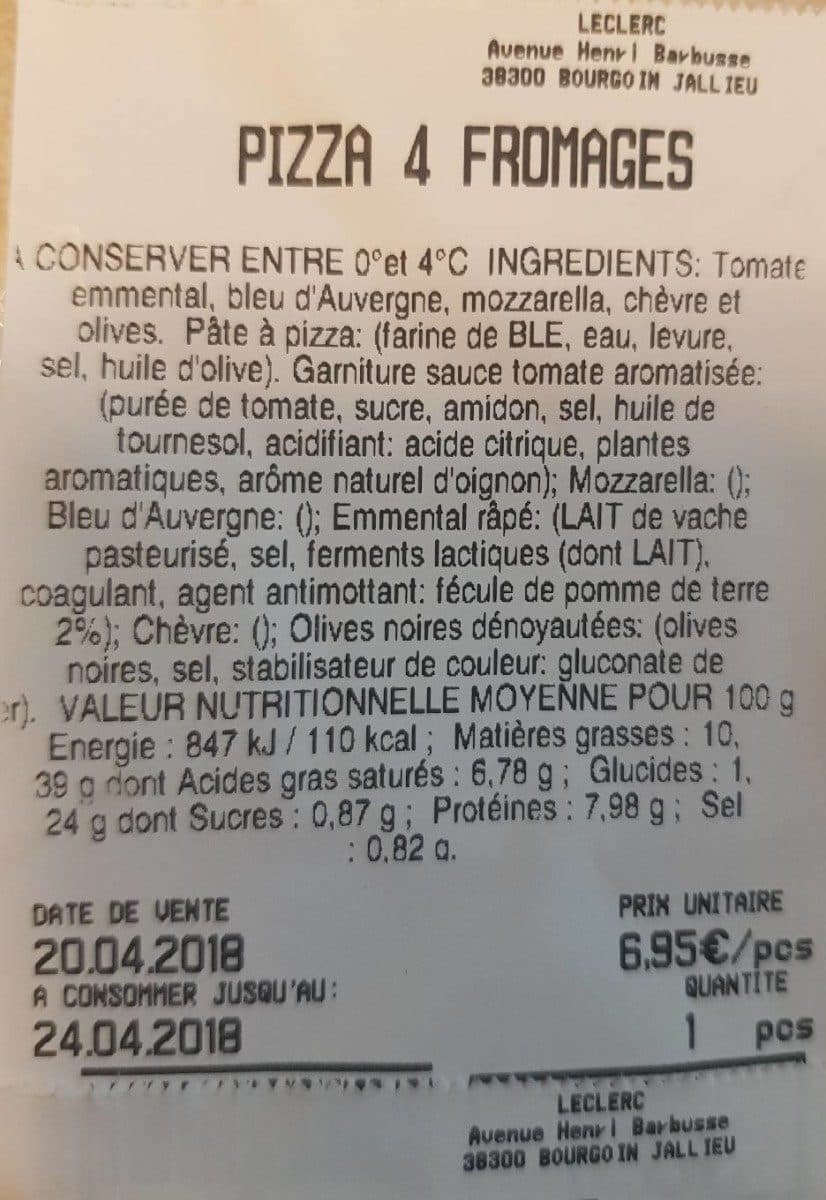 Leclerc Pizza 4 fromages Leclerc packshot