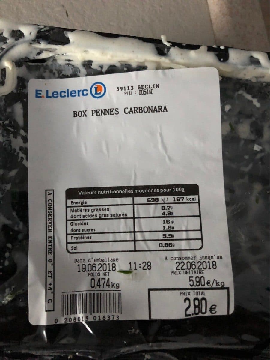 E.Leclerc Box pennes carbonara packshot