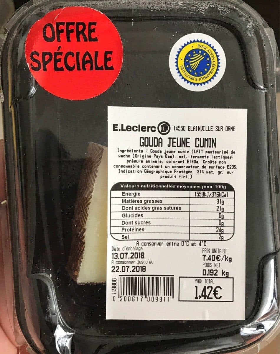 Open Food Facts Gouda jeune cumin packshot