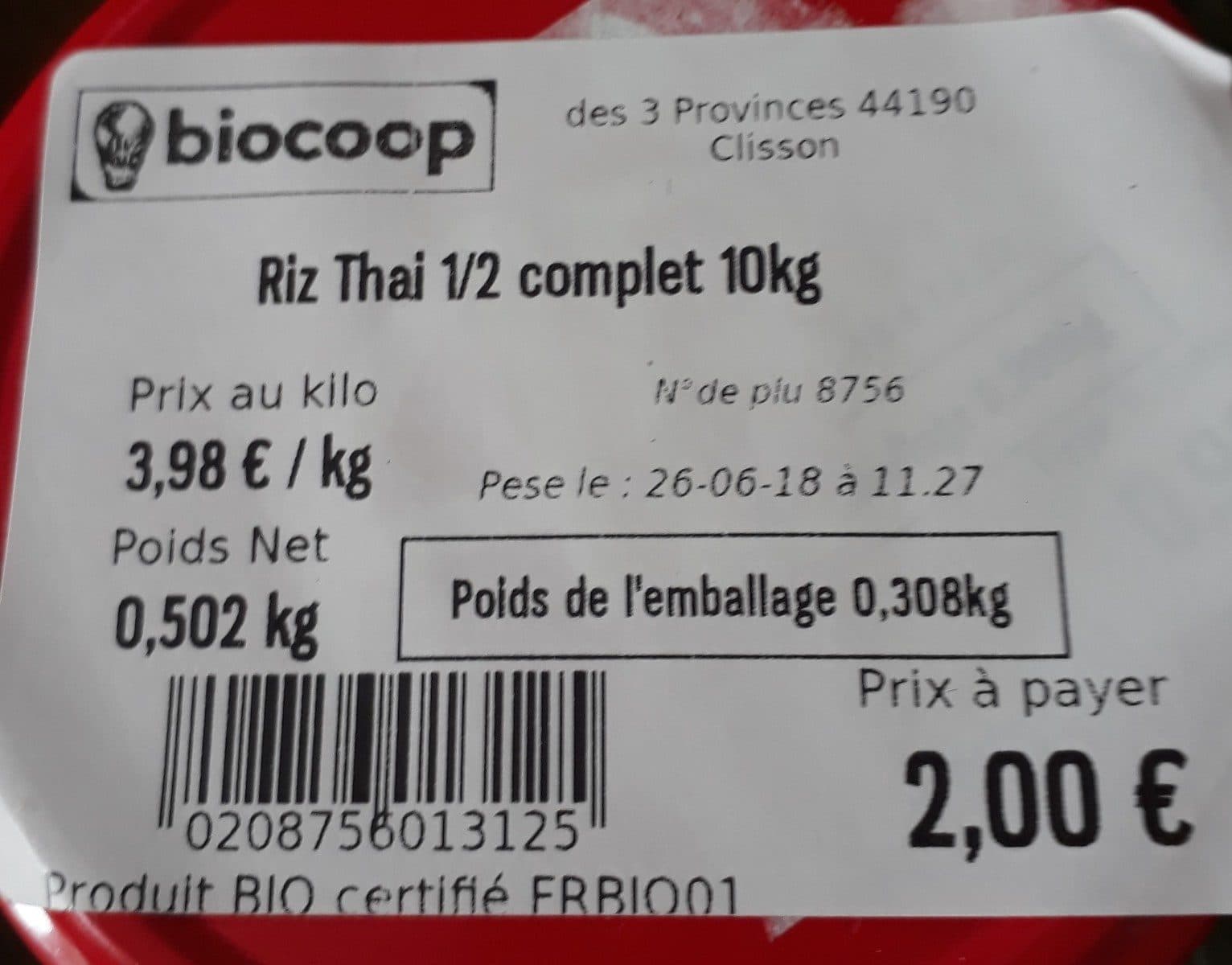 Open Food Facts Riz Thaï 1/2 complet 10 kg packshot