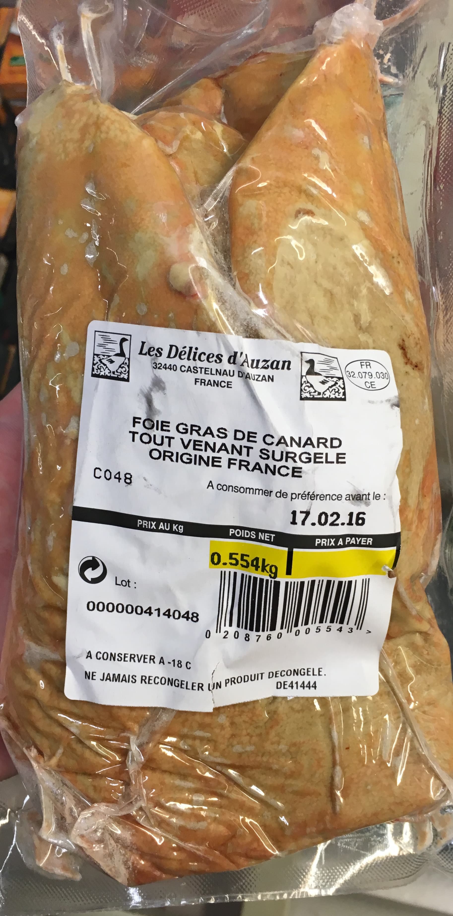 Les Délices d'Auzan Foie gras de Canard tout venant surgelé packshot