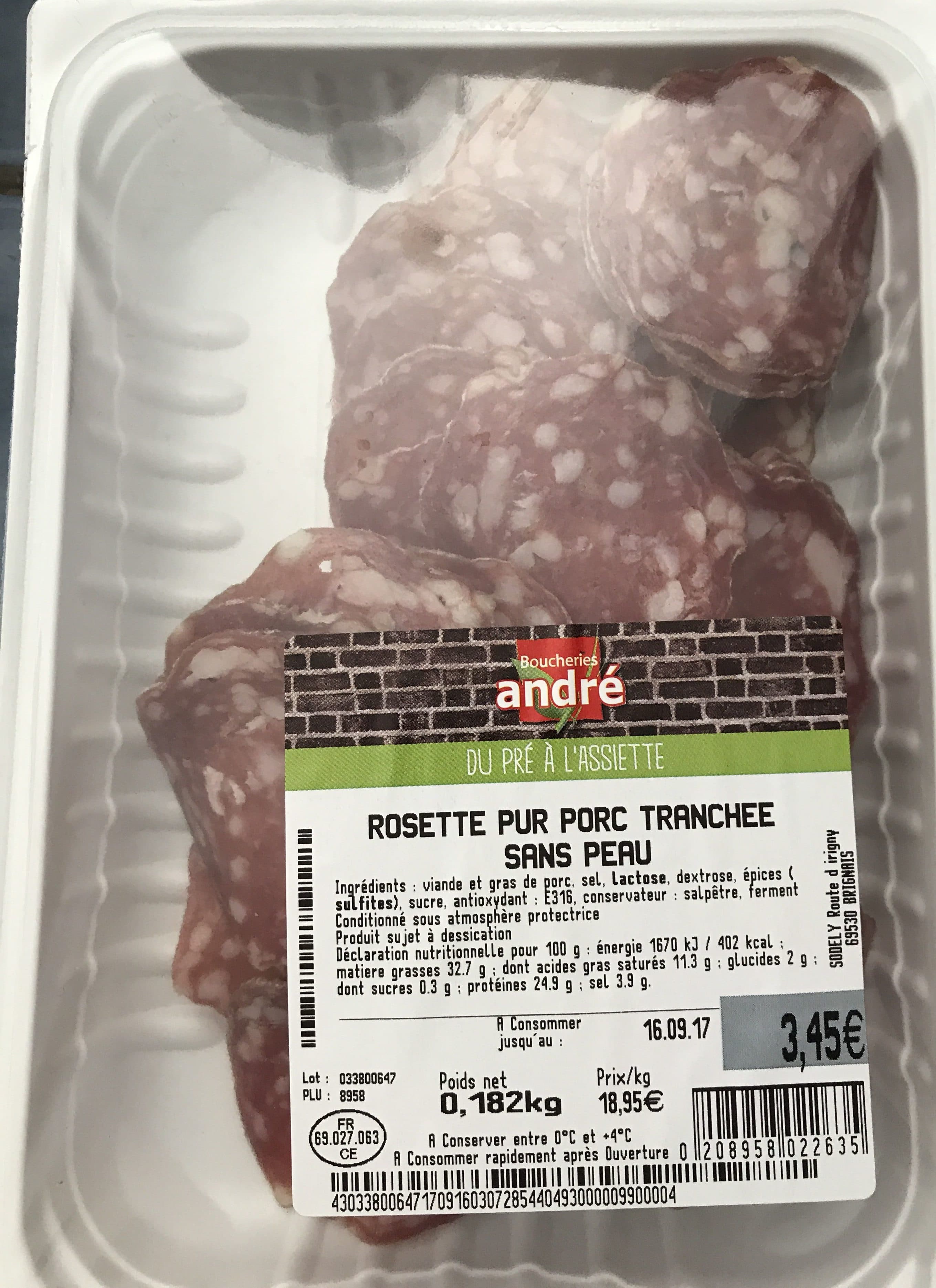 Boucheries André Rosette Pur Porc Tranchée sans Peau packshot