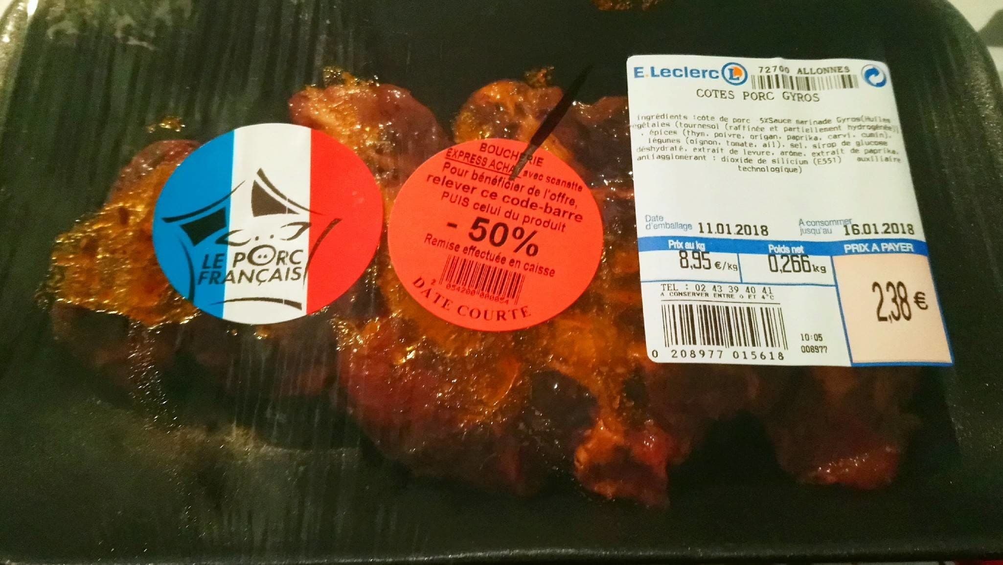 Le Porc Francais Leclerc Côte de porc sauce gyros packshot