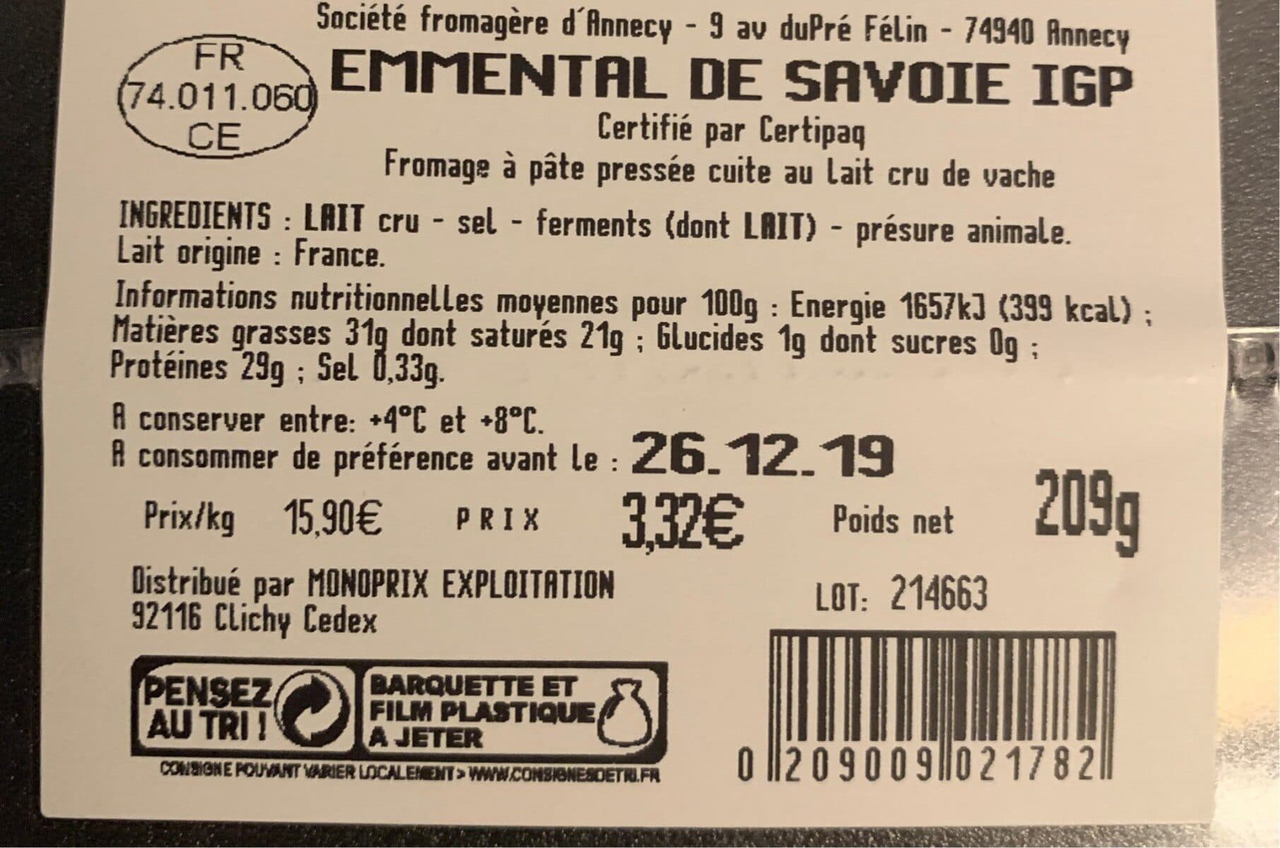 Monoprix Gourmet Emmental de savoie packshot
