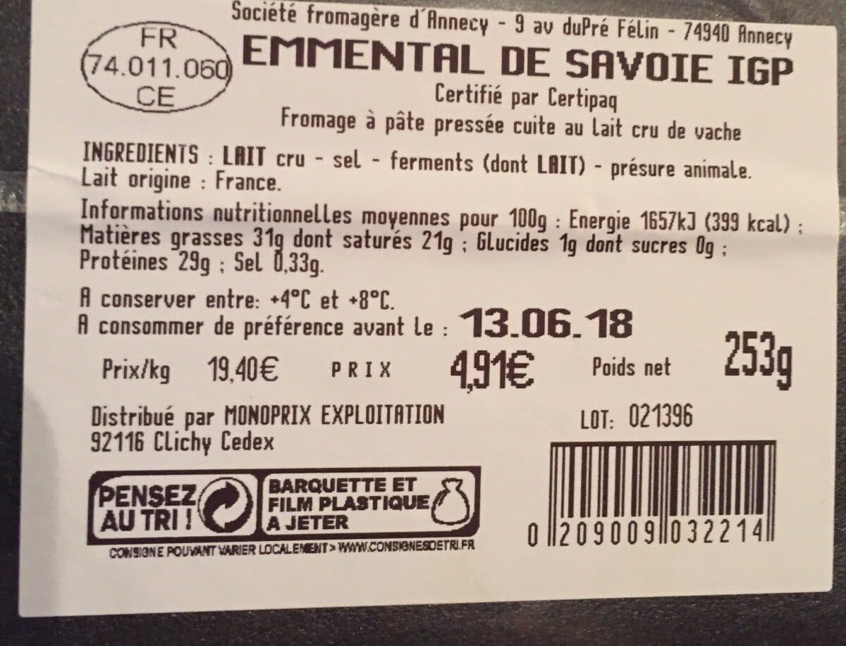 Monoprix Gourmet Emmental de Savoie packshot