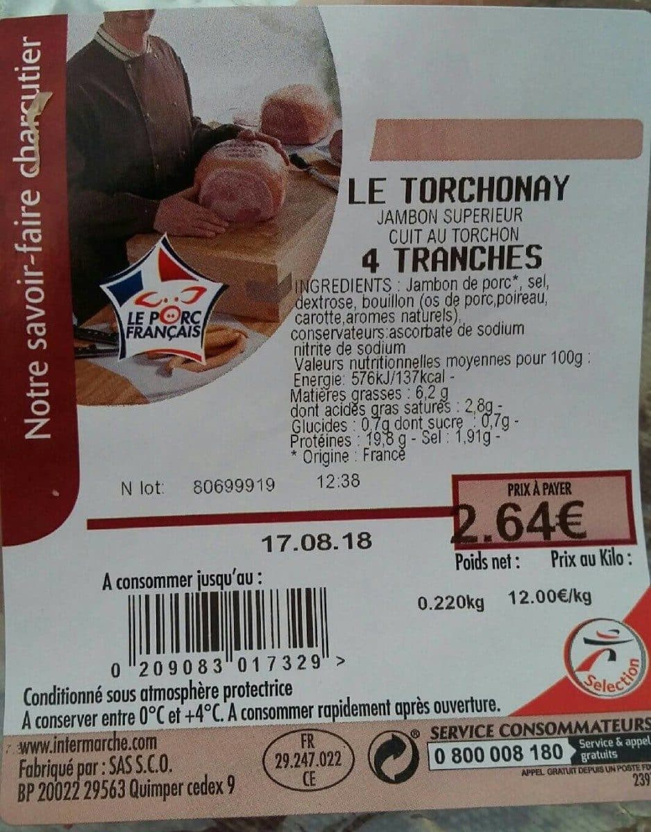 Open Food Facts Jambon supérieur cuit au torchon packshot