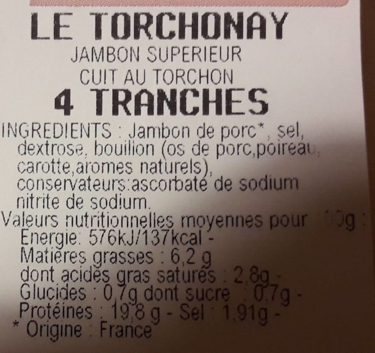 Open Food Facts le torchonnay jambon supérieur cuit au torchon packshot
