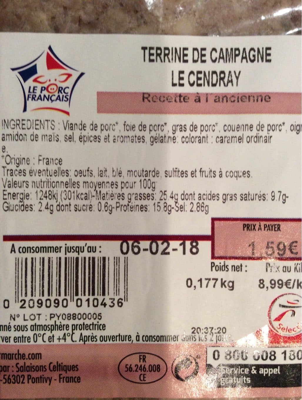Intermarché Selection Terrine de campagne le cendray packshot