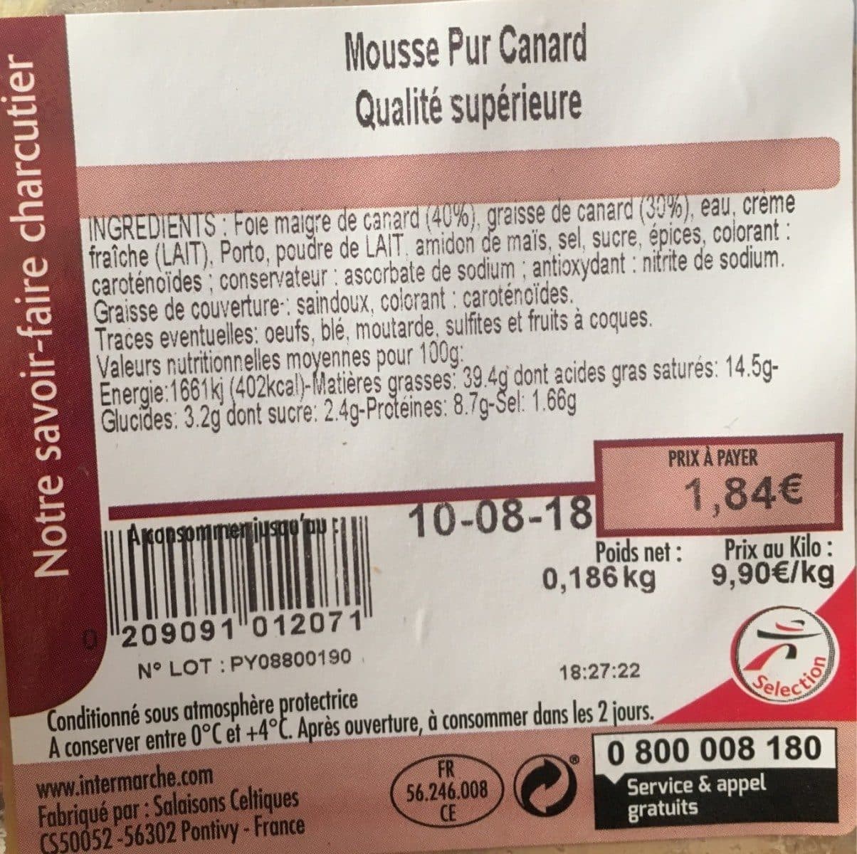 Open Food Facts Mousse pur canard qualite superieur packshot