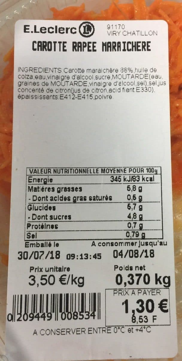 Open Food Facts Carottes rapees maraicheres packshot