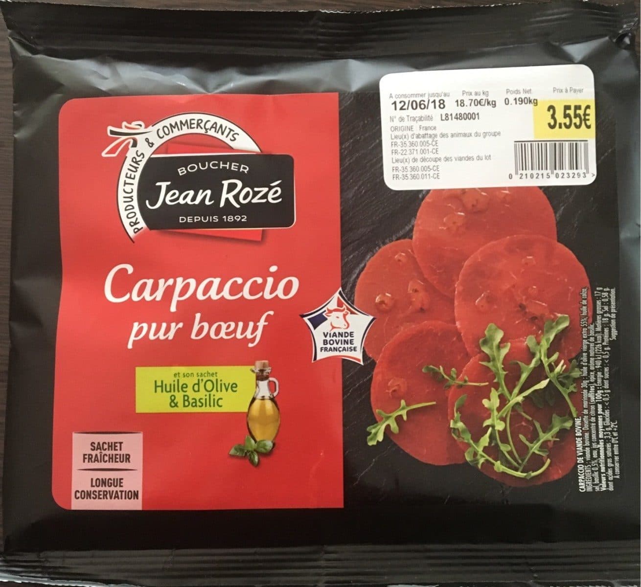Open Food Facts Carpaccio pur boeuf packshot