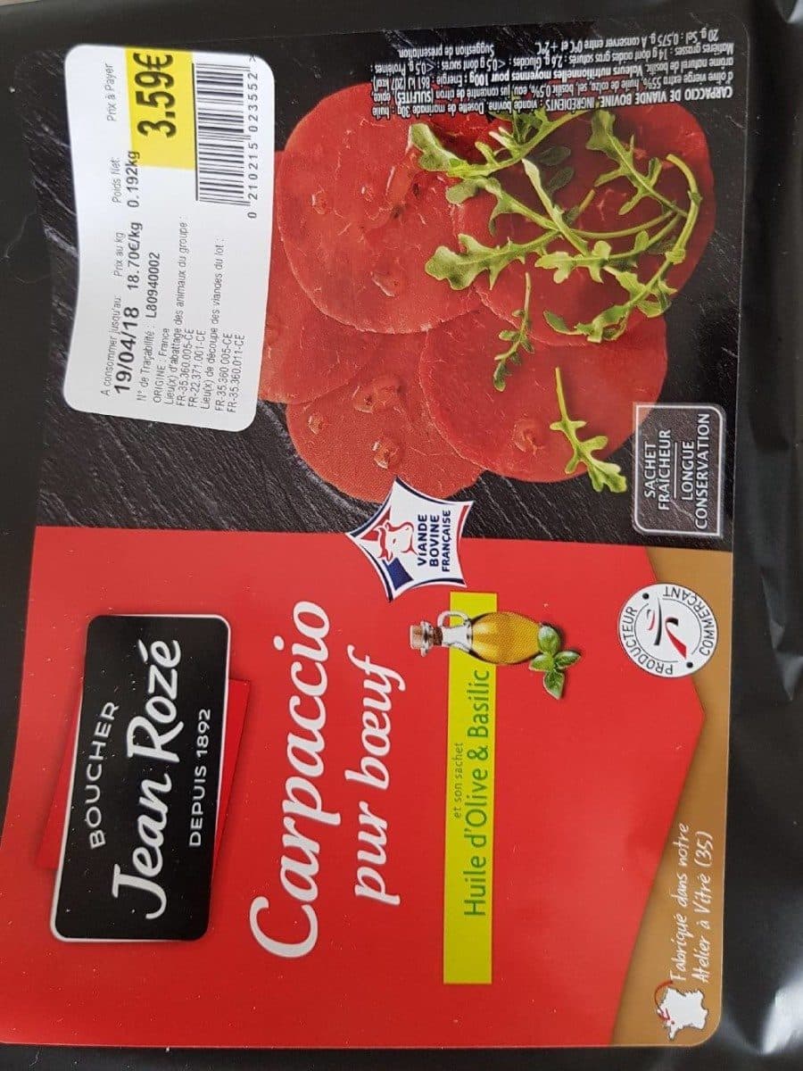 Open Food Facts Carpaccio pur bœuf - Jean Rozé packshot
