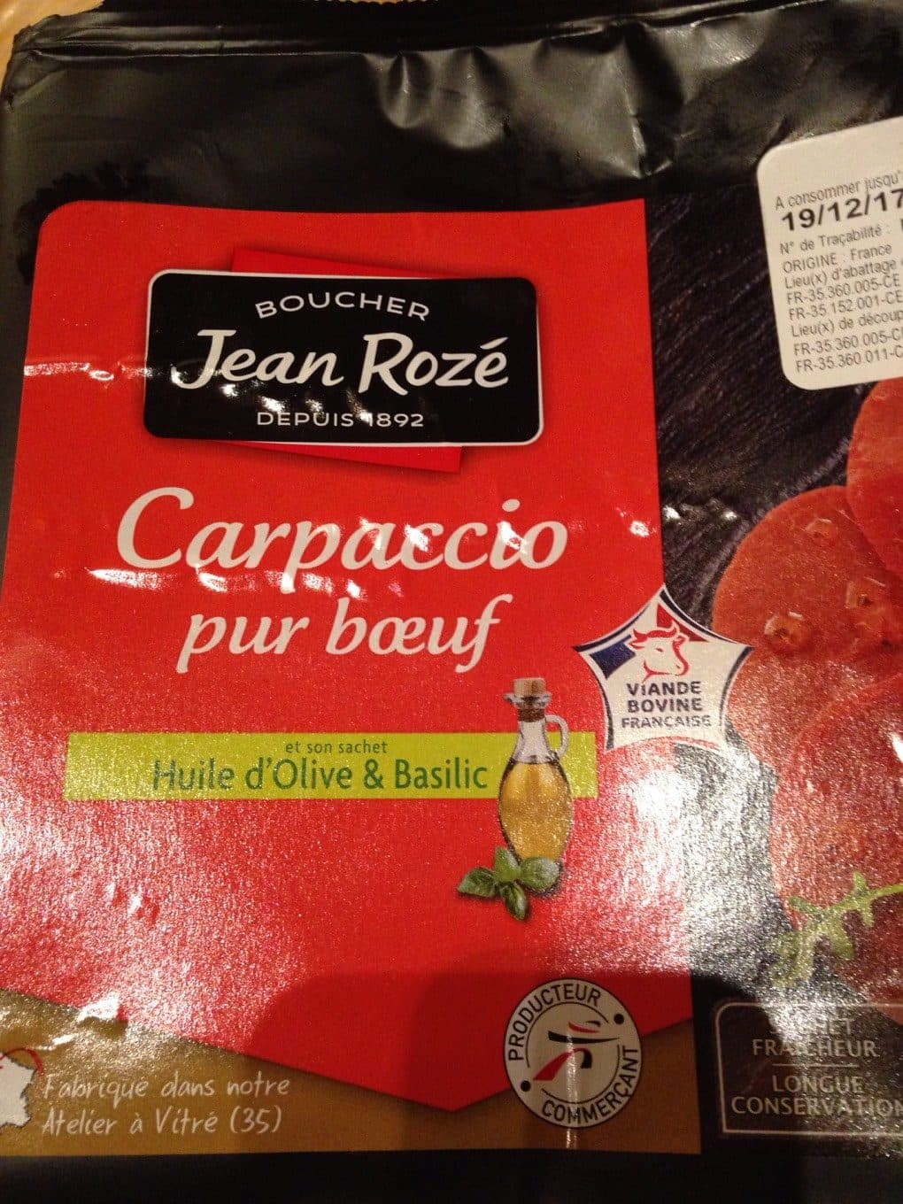 Jean Rozé Carpaccio pur boeuf packshot