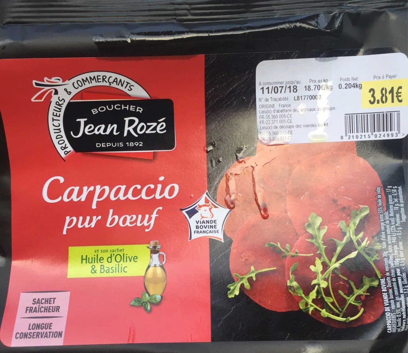 Open Food Facts Carpaccio pur boeuf packshot