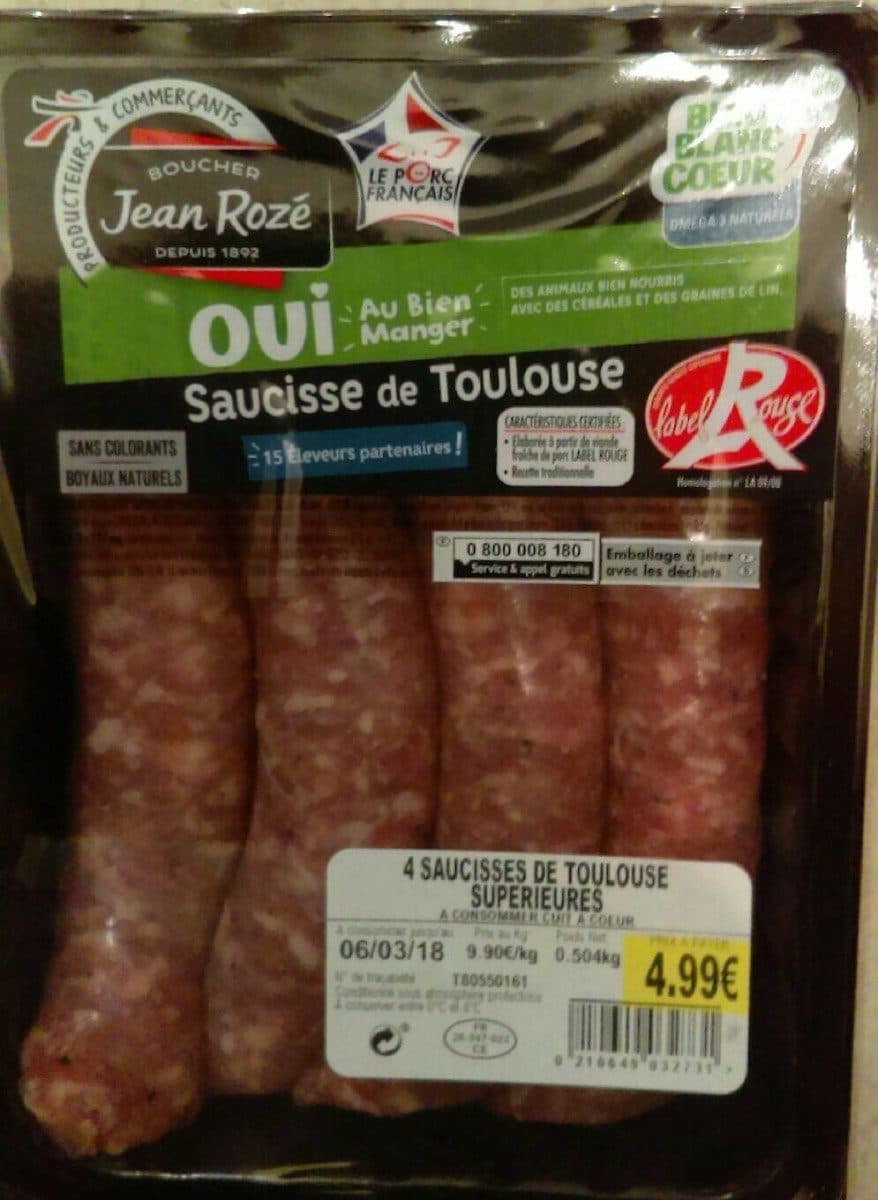 Open Food Facts 4 saucisses de Toulouse supérieur packshot
