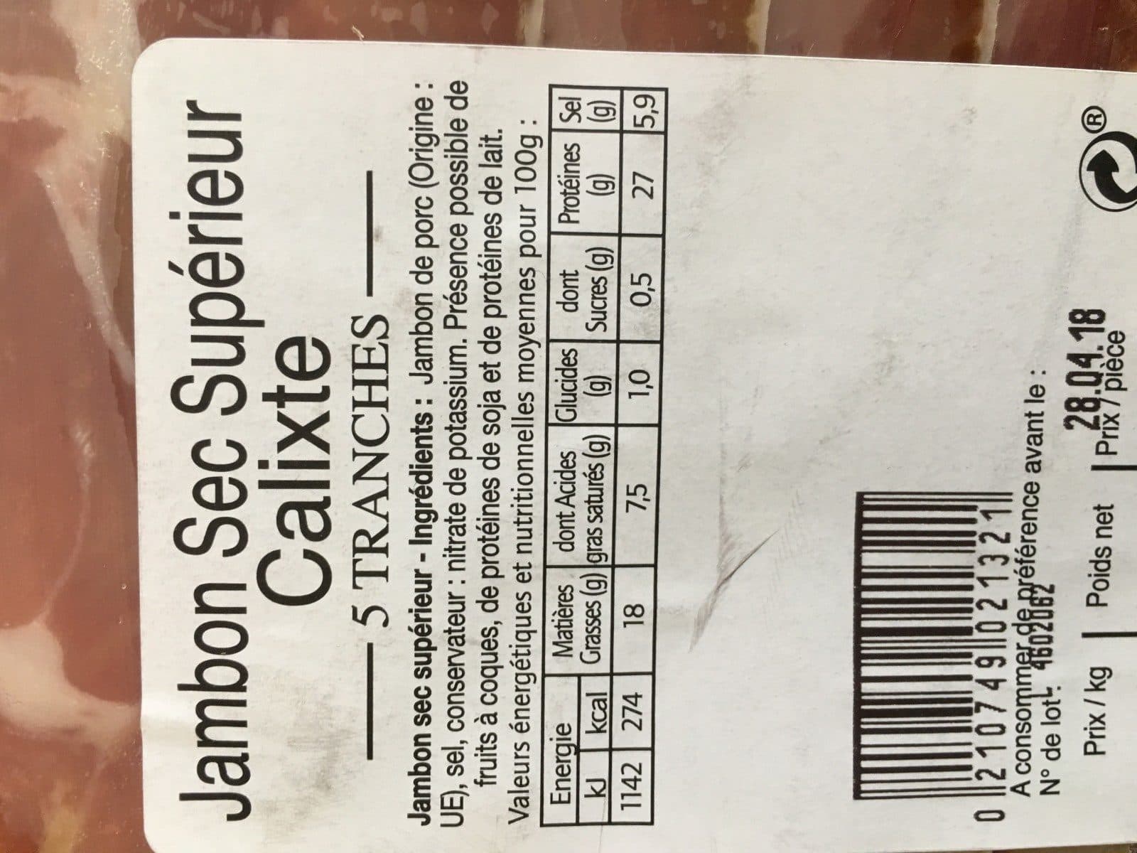 Open Food Facts Jambon sec supérieur packshot