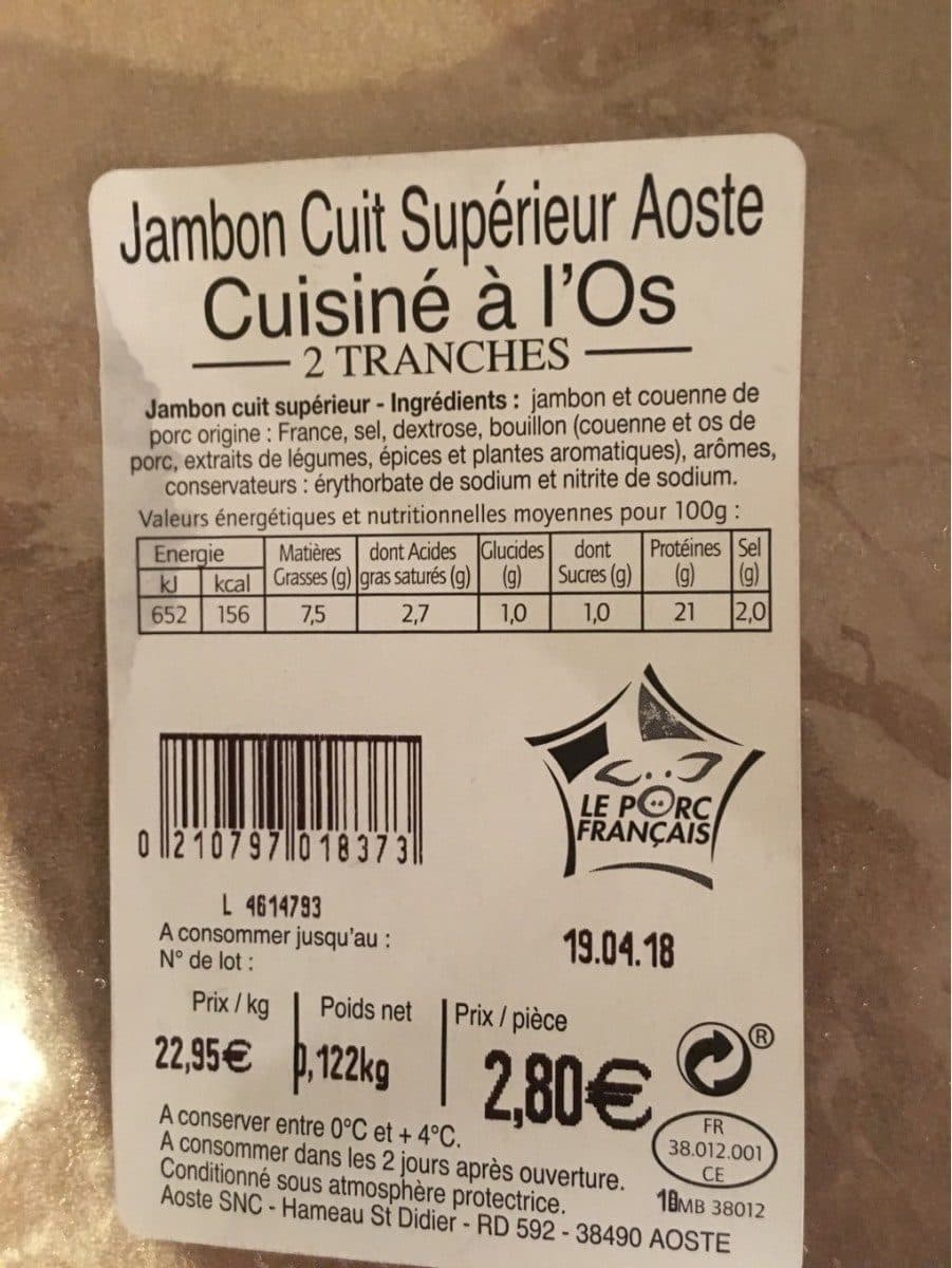 Open Food Facts Jambon cuit supérieur Aoste packshot