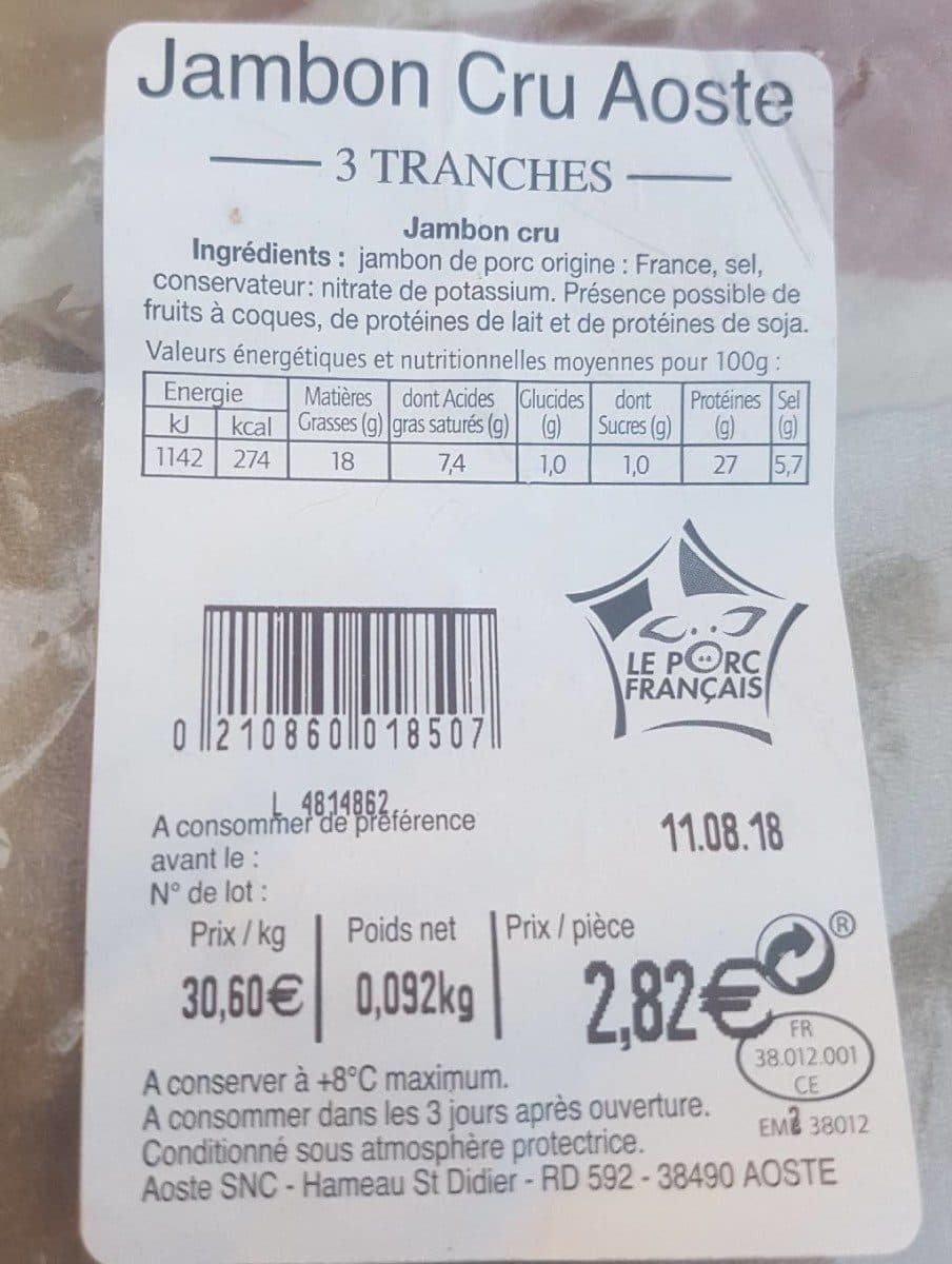 Open Food Facts Jambon cru Aoste packshot