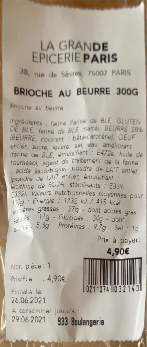 Open Food Facts Brioche au beurre La Grande Épicerie packshot