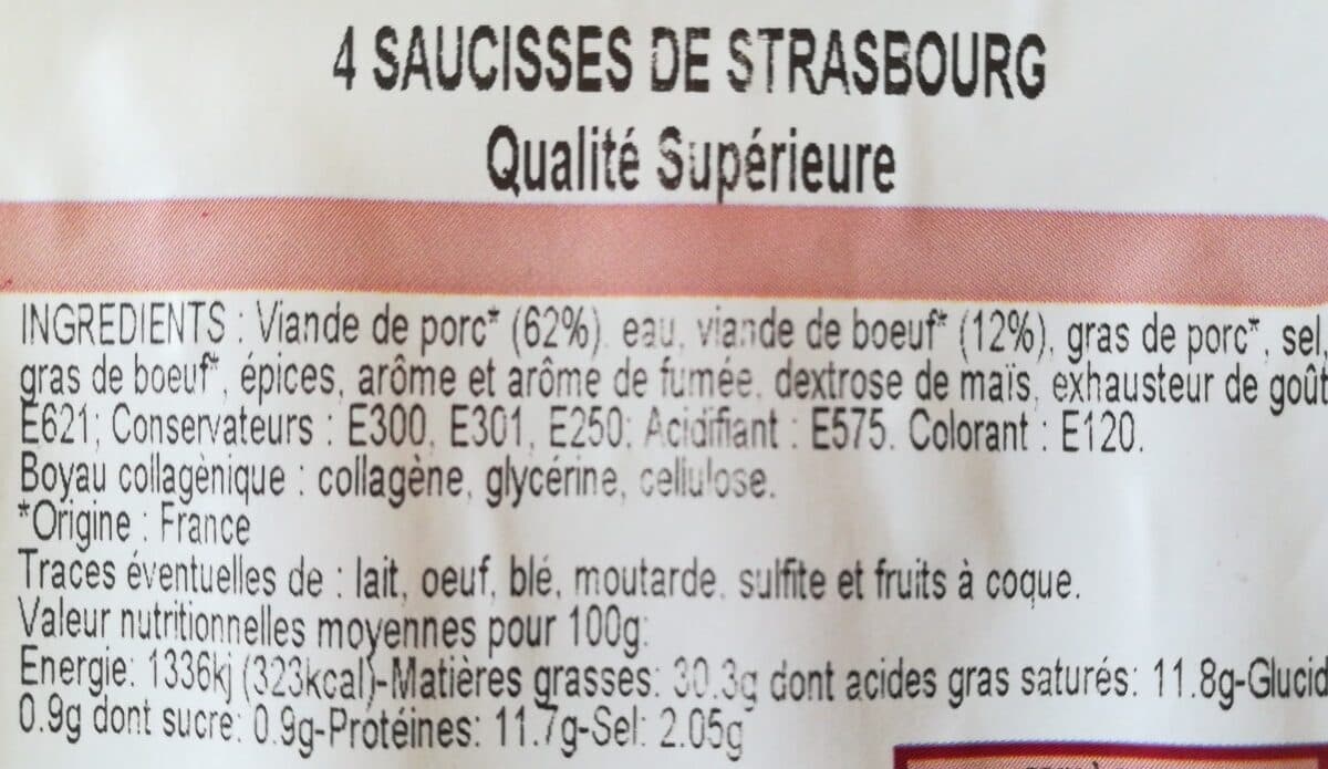 Open Food Facts Saucisse de Strasbourg qualité supérieure packshot