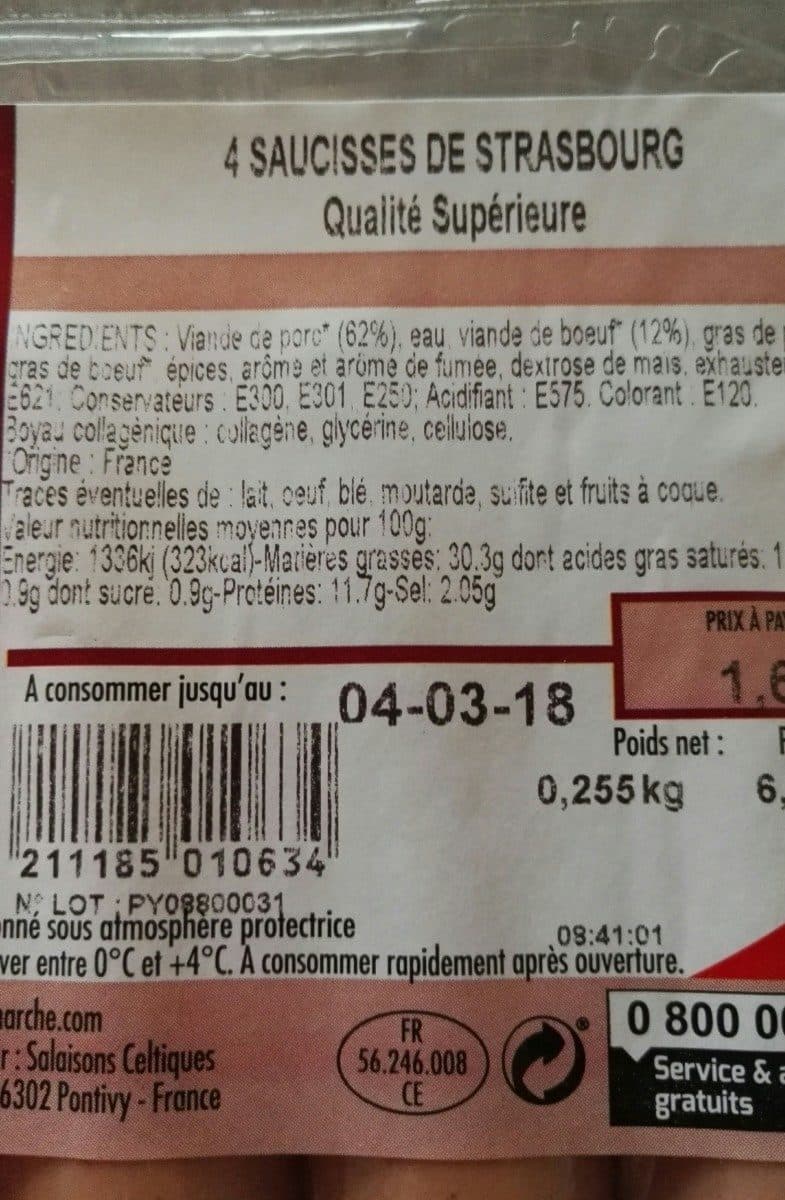 Open Food Facts 4 saucisses de strasbourg packshot