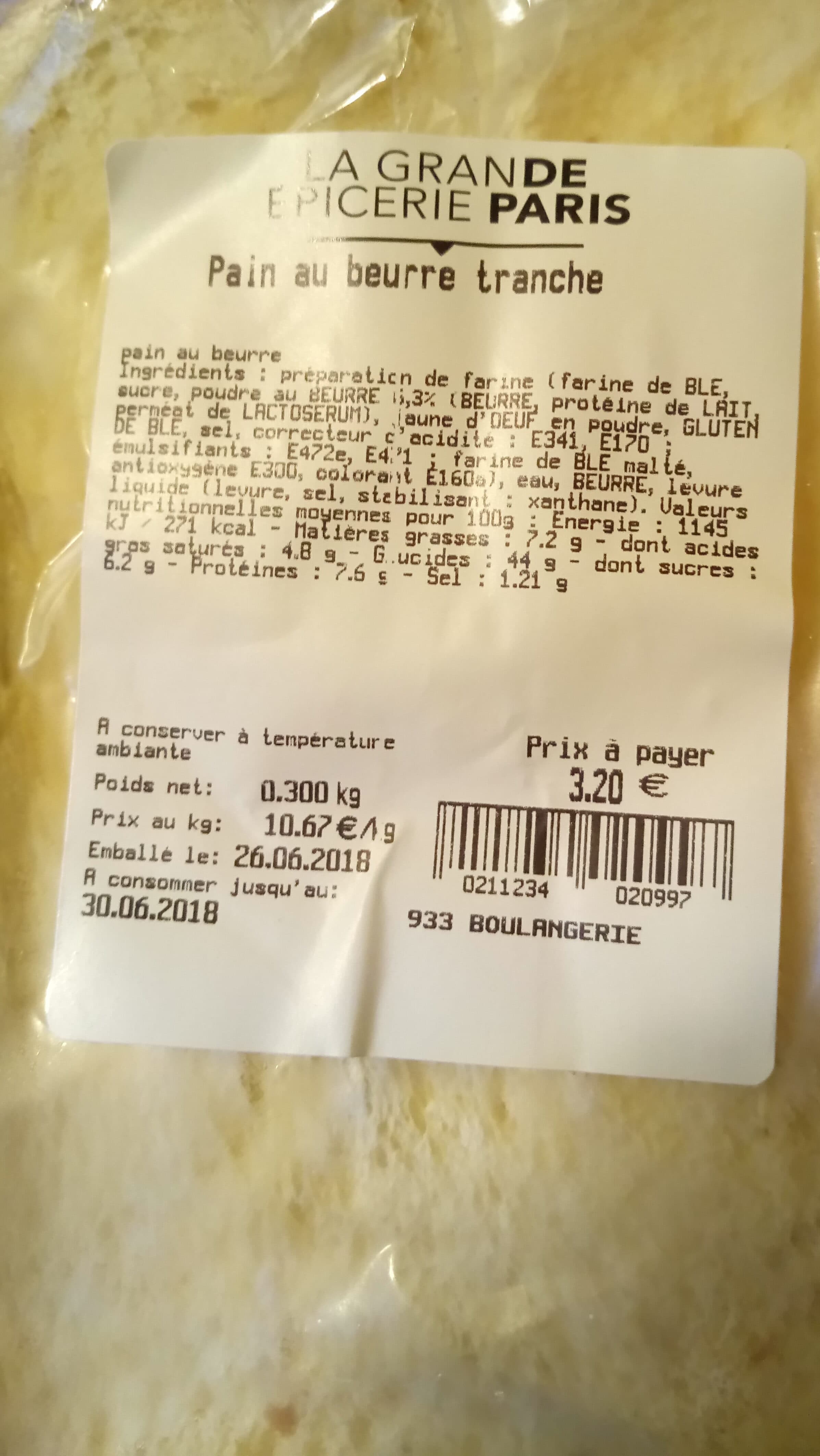 Open Food Facts Pain au beurre tranché Bon Marche packshot