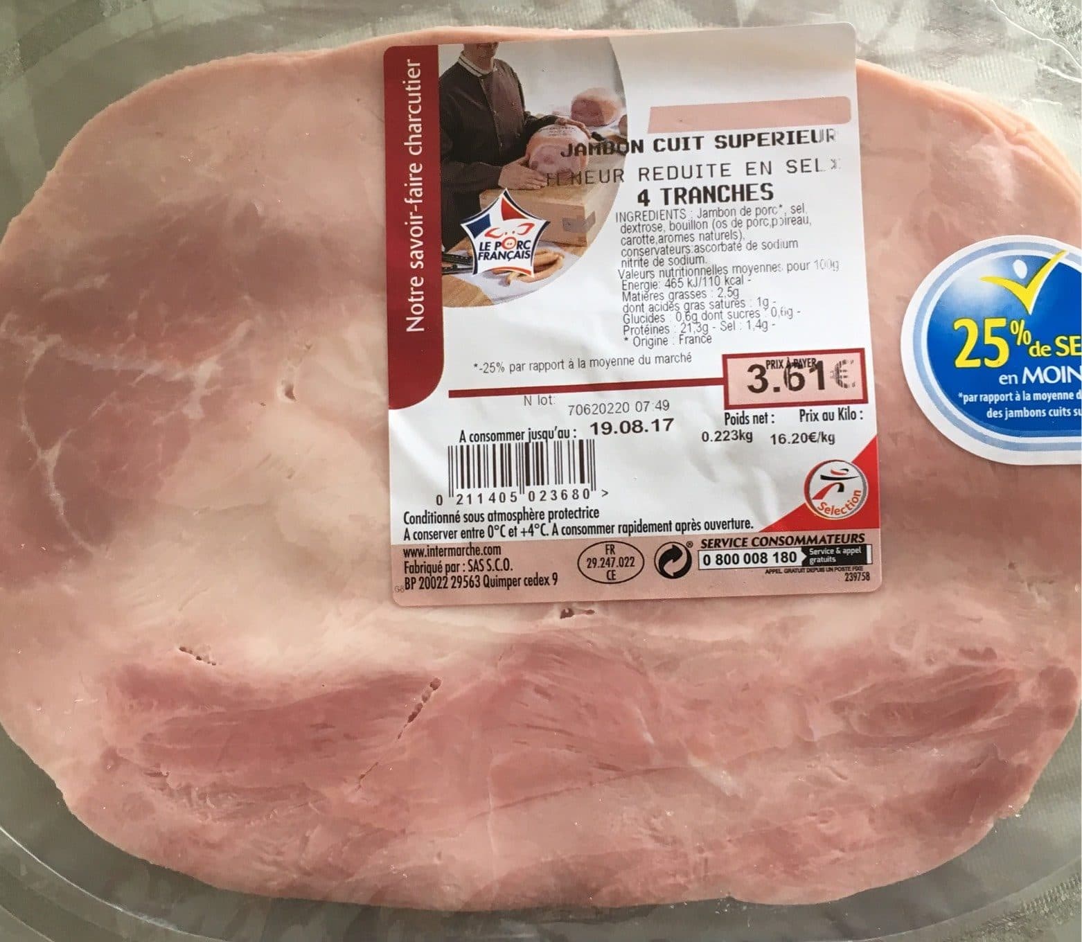 Intermarché Jambon cuit supérieur, teneur reduite en sel packshot