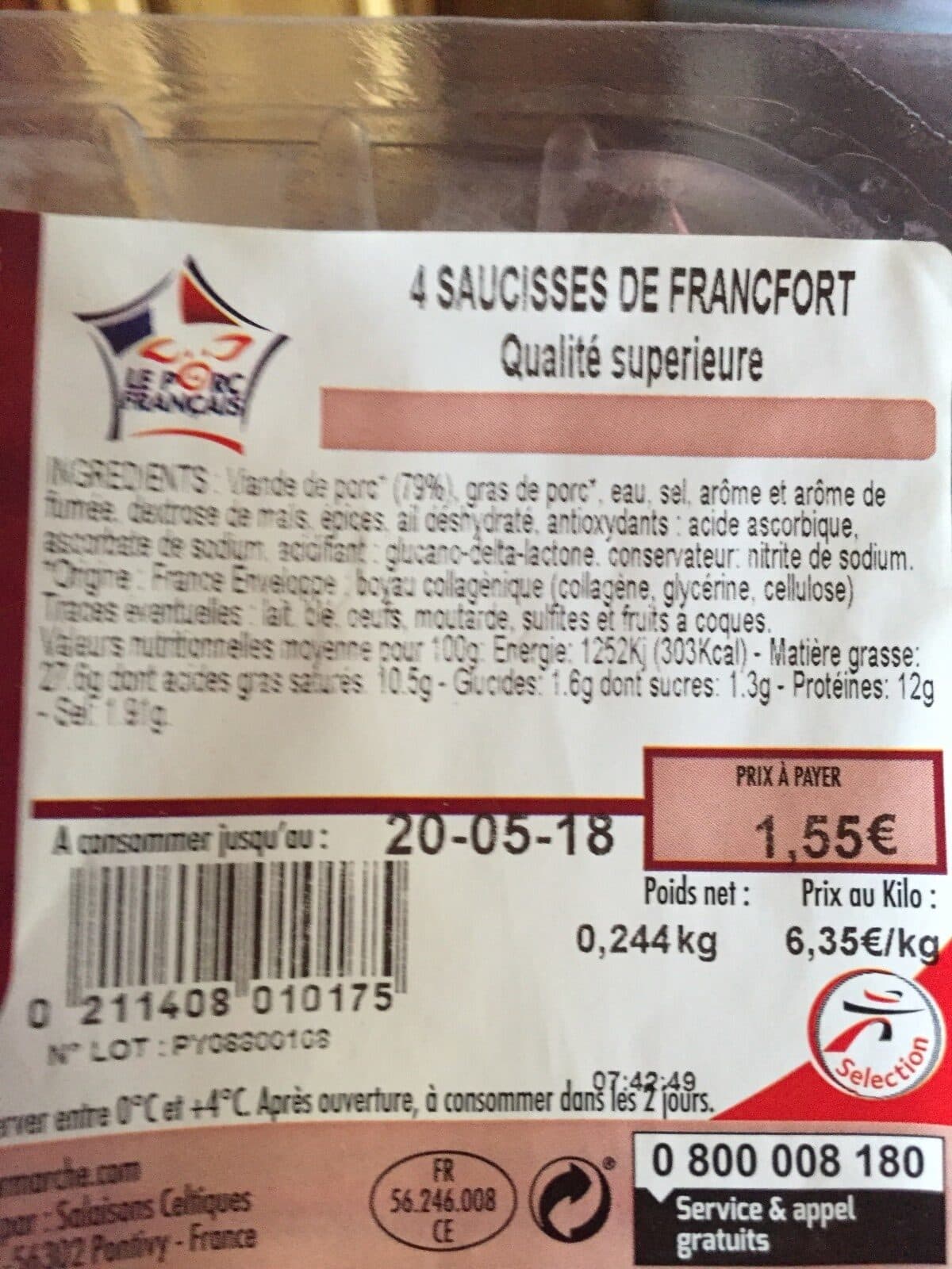 Open Food Facts 4 saucisses de Francfort packshot