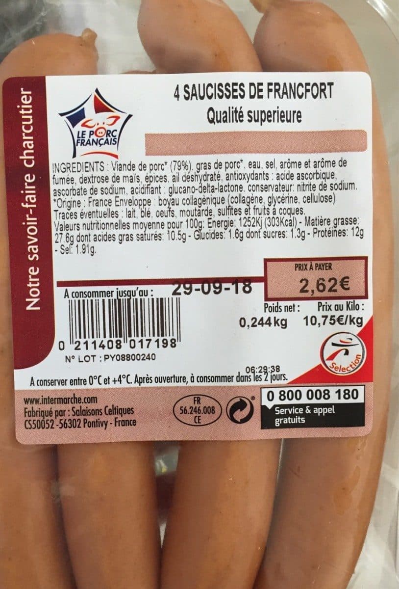 Open Food Facts 4 saucisses de Francfort qualite superieure packshot