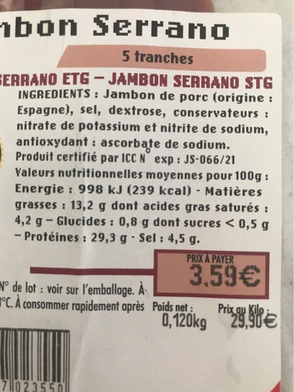 Selection Intermarché Jambon Serrano packshot