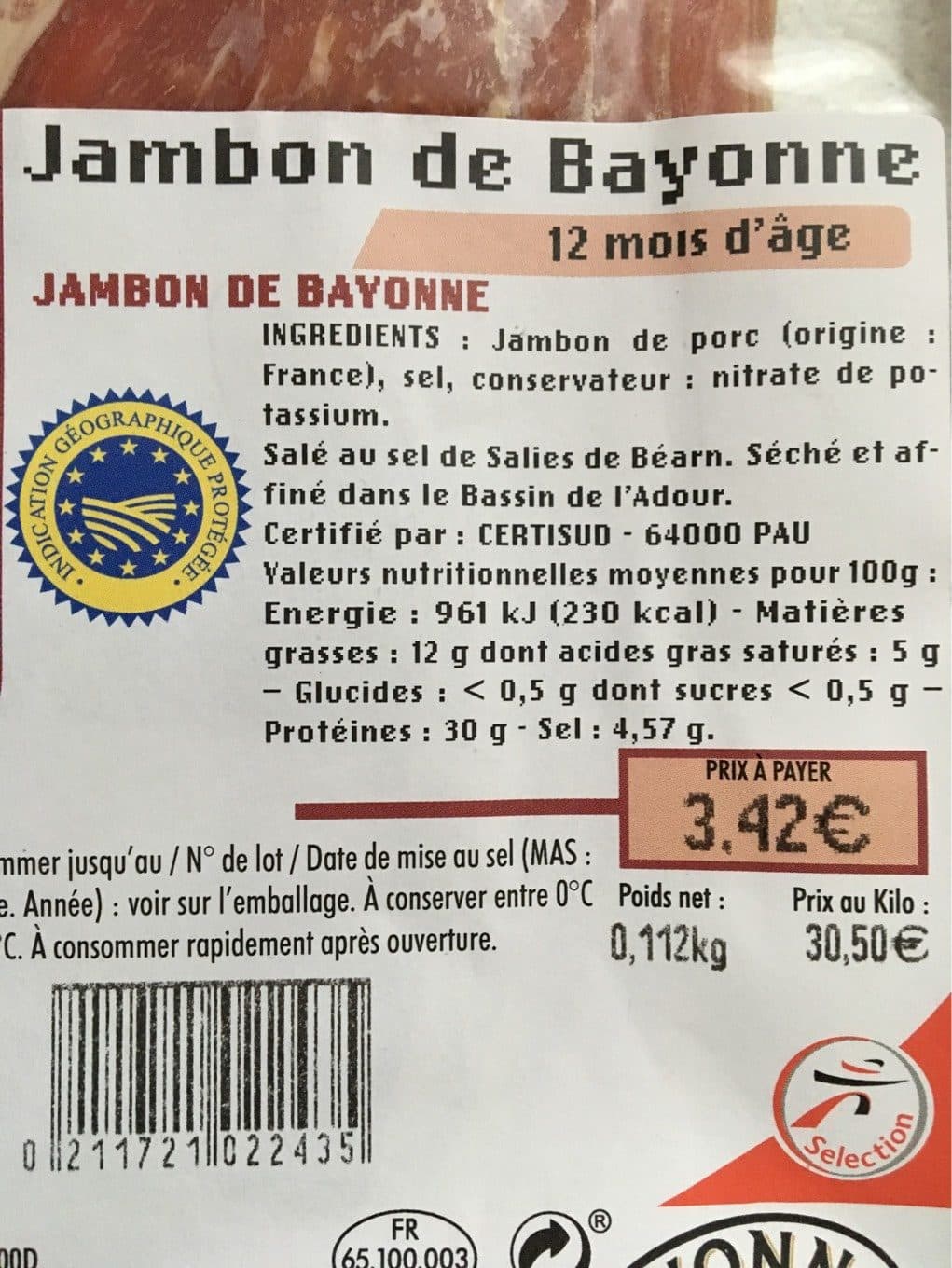 Intermarche Jambon de Bayonne packshot